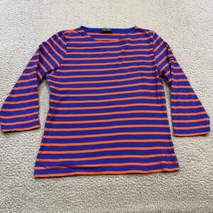 Saint James Shirt Womens Small Blue Orange Breton Stripe 3/4 Sleeve Made France